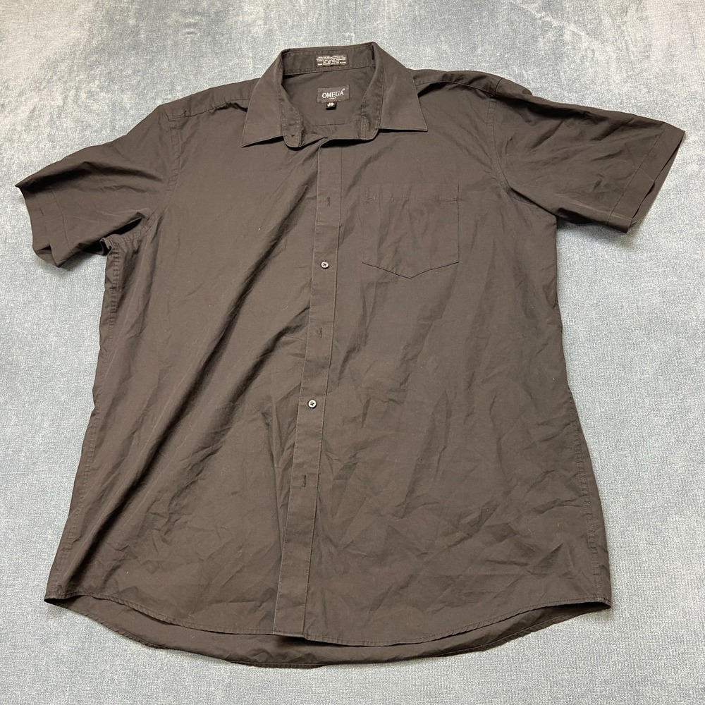 Omega Dress Shirt Mens 2XL 18-18 1/2 Black Cotton Short Sleeve Button Up Formal